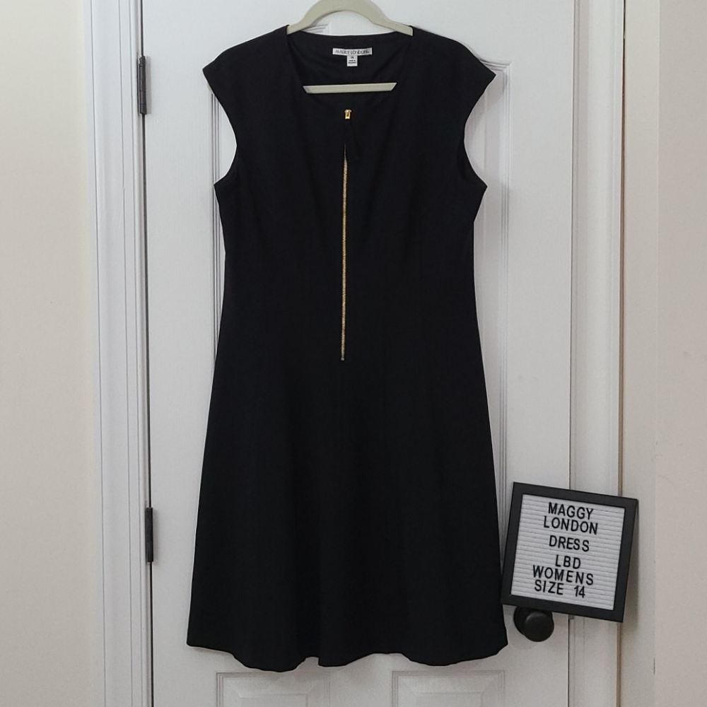 MAGGY LONDON Dress LBJ Gold Zipper Sleeveless 14